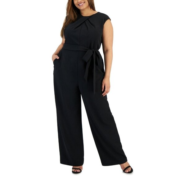 149$ Tahari Twist-Neck Belted Wide-Leg Jumpsuit Plus Size 14W Us Black